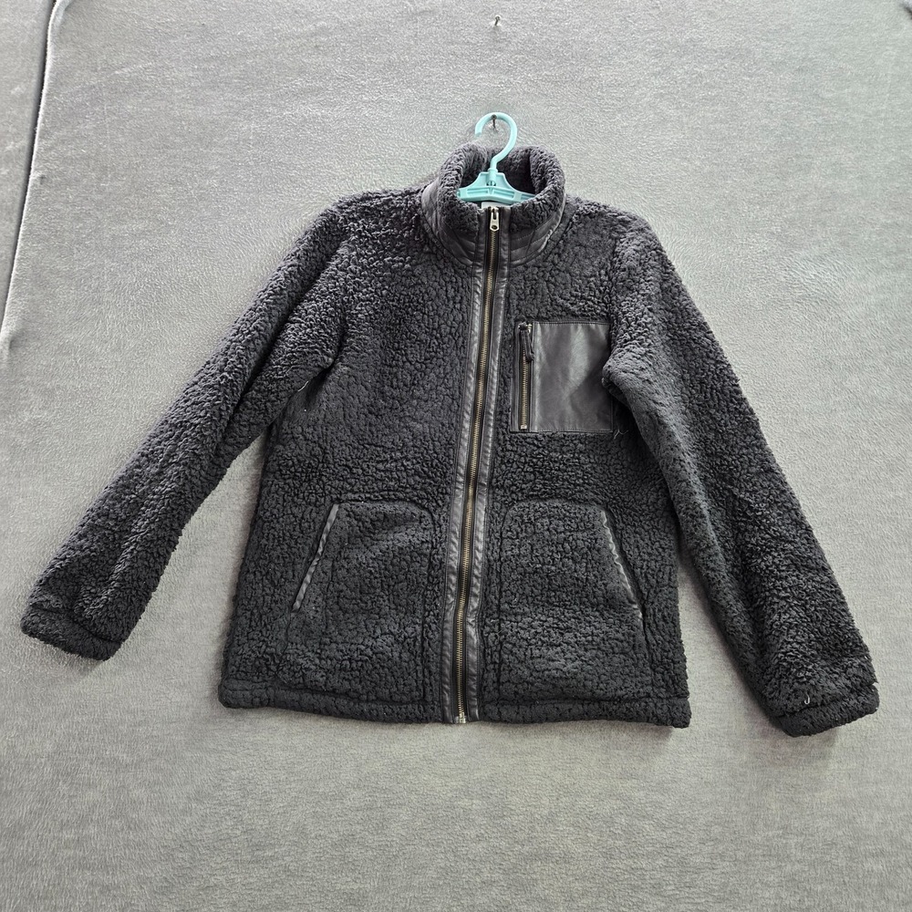 Abercrombie & Fitch Women Jacket Small Gray Sherpa Full Zip Faux Fur Mock